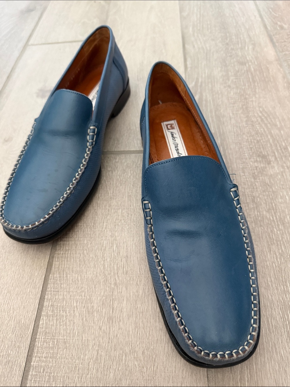 Sandro Moscoloni Blue Leather Slip-On Moccasins
